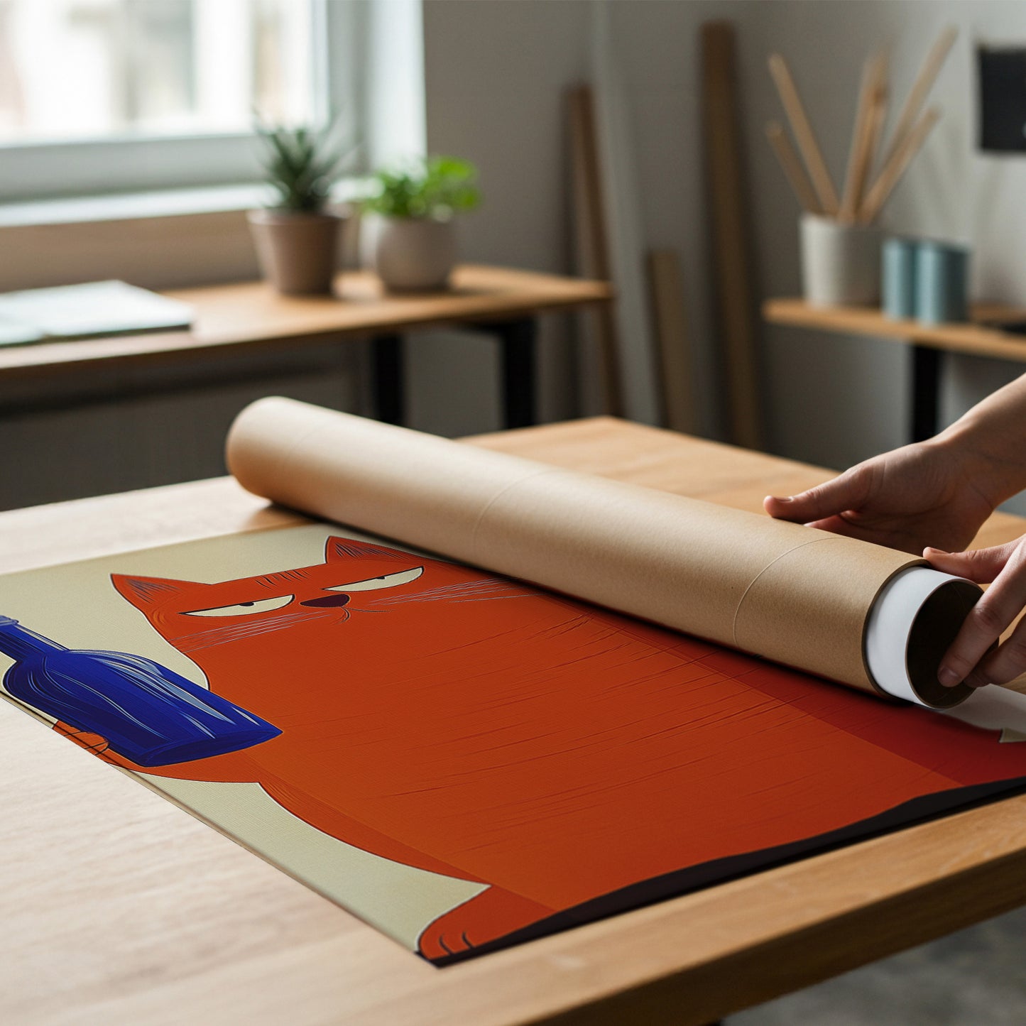 Cat with Wine Wall Art Print: Retro Bar Cart, Mid Century Modern Decor